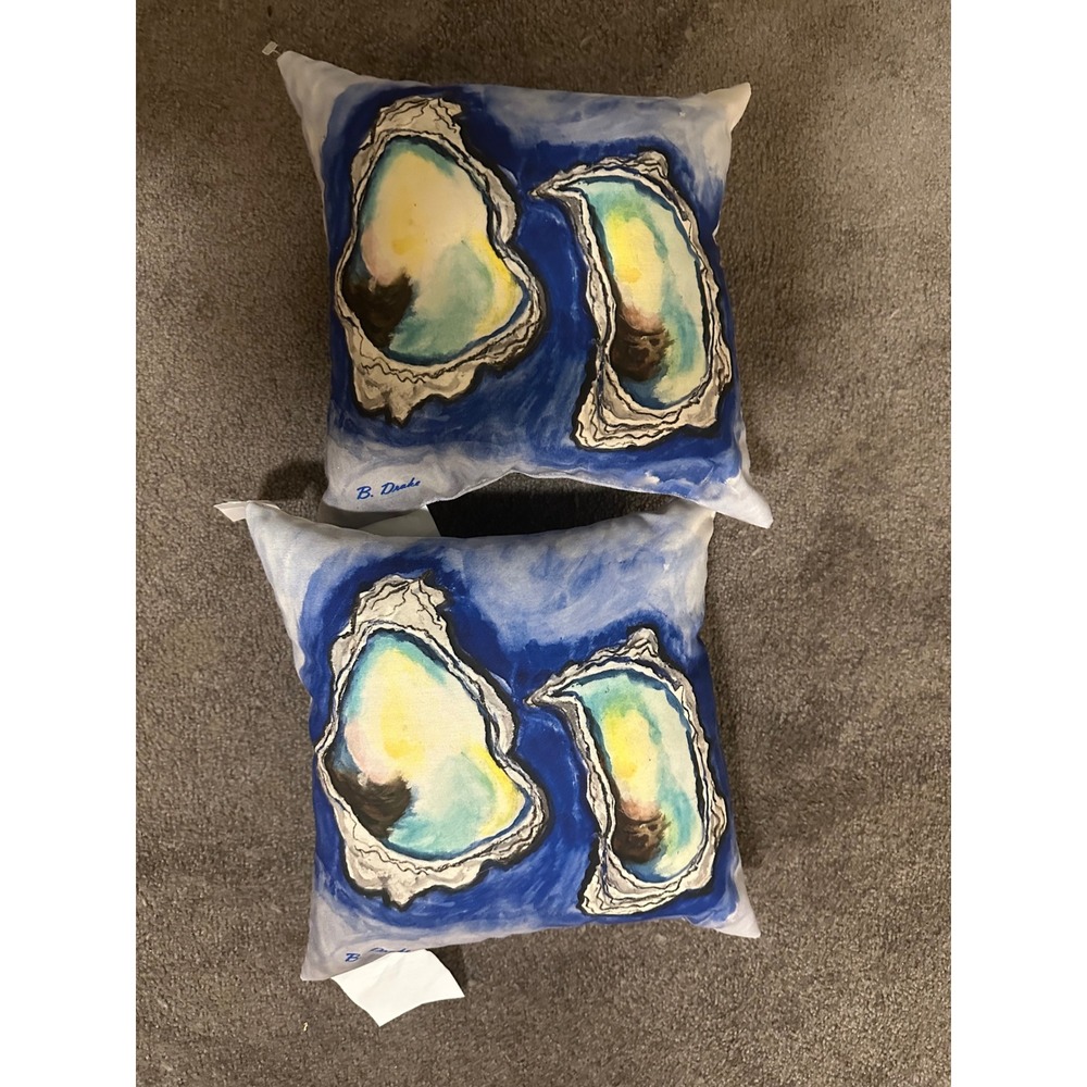 Betsy Drake Interiors Oyster Shell Outdoor Pillows Set of 2 Blue Watercolor